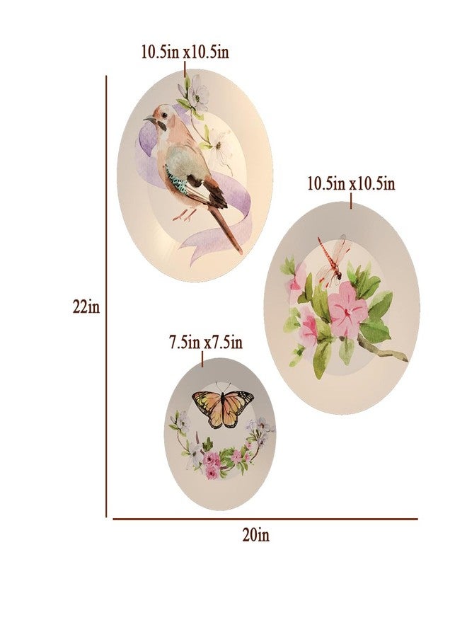 WOODHANG Beautiful Water Color Butterfly Floral and Bird Set of 3 Ceramic Wall Art Decorative Plates|Perfect Home Decor and Wall Decor Items for Your Hall and Living Room - Image 2